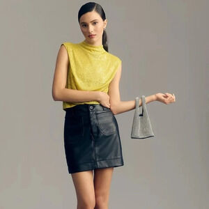 NWT Anthropologie  Maeve Colette Black Faux Leather Mini Skirt XL